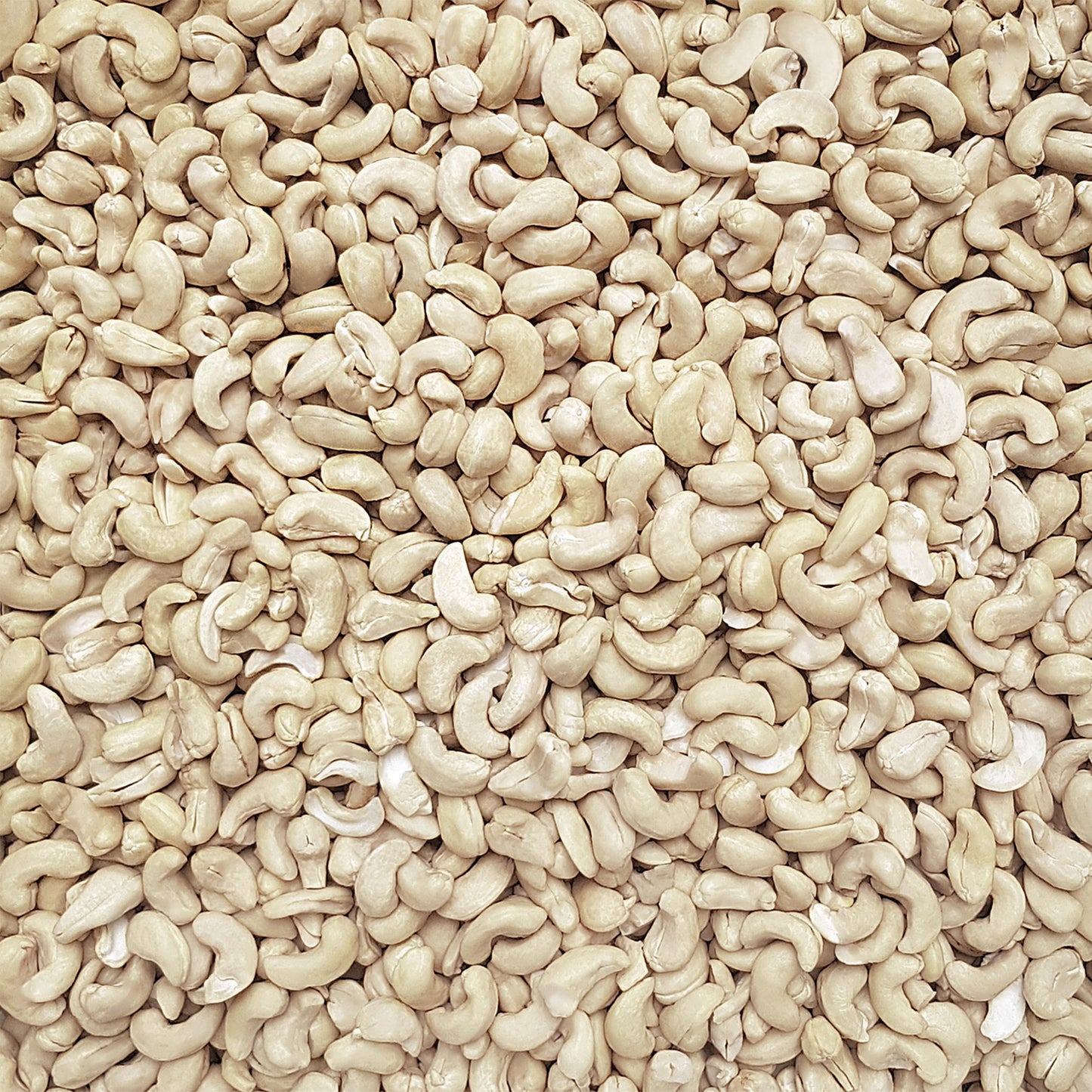 Full frame overhead image of BY NATURE Himalayan Rock Salt Cashews - raw, activated, dried not roasted.