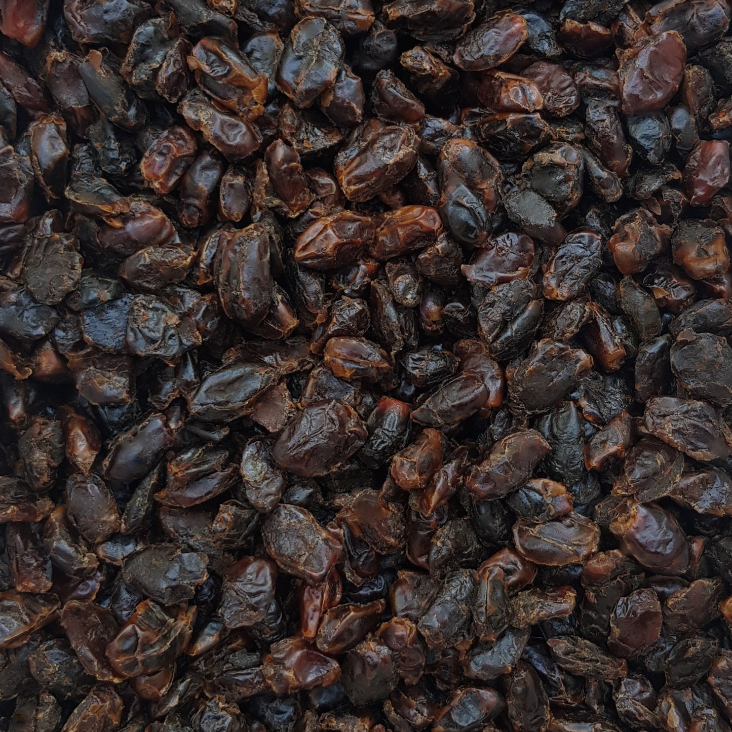 Full frame overhead image of BY NATURE Dried Pitted Aseel Dates - certified organic at source, preservative-free.