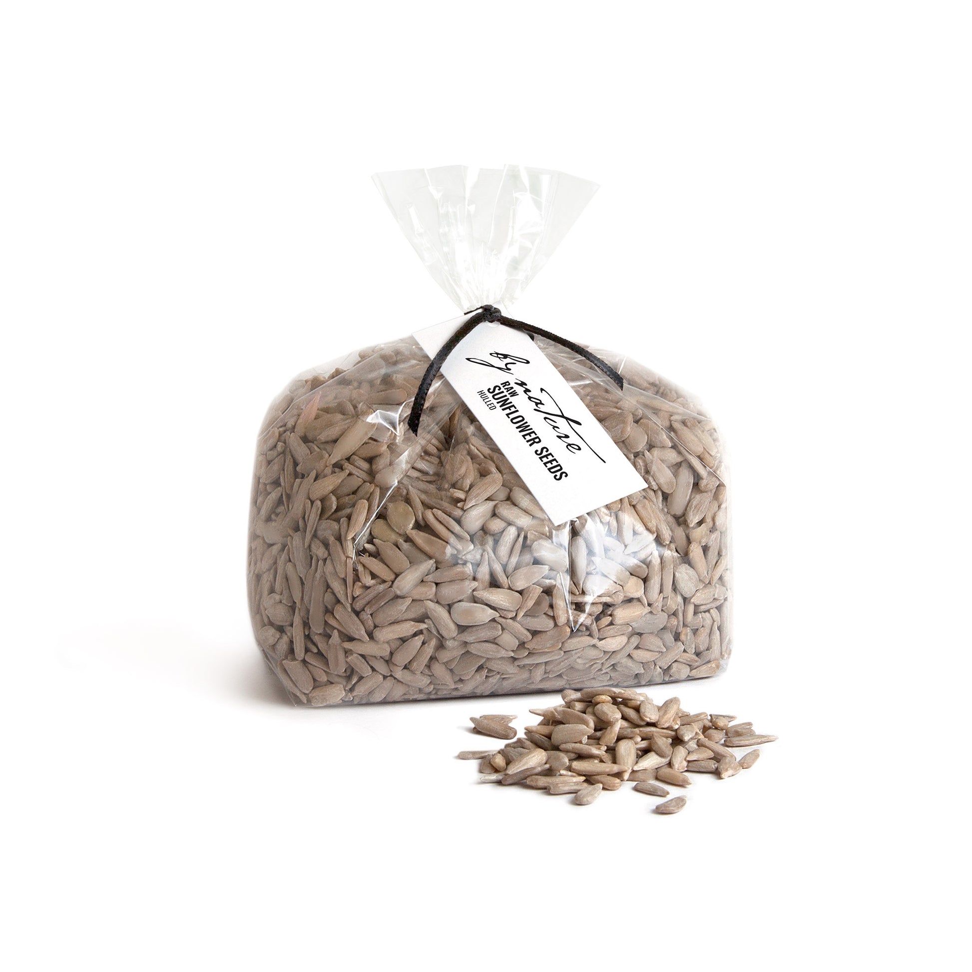 Bag of sunflower seeds with a visible brand label on a white background