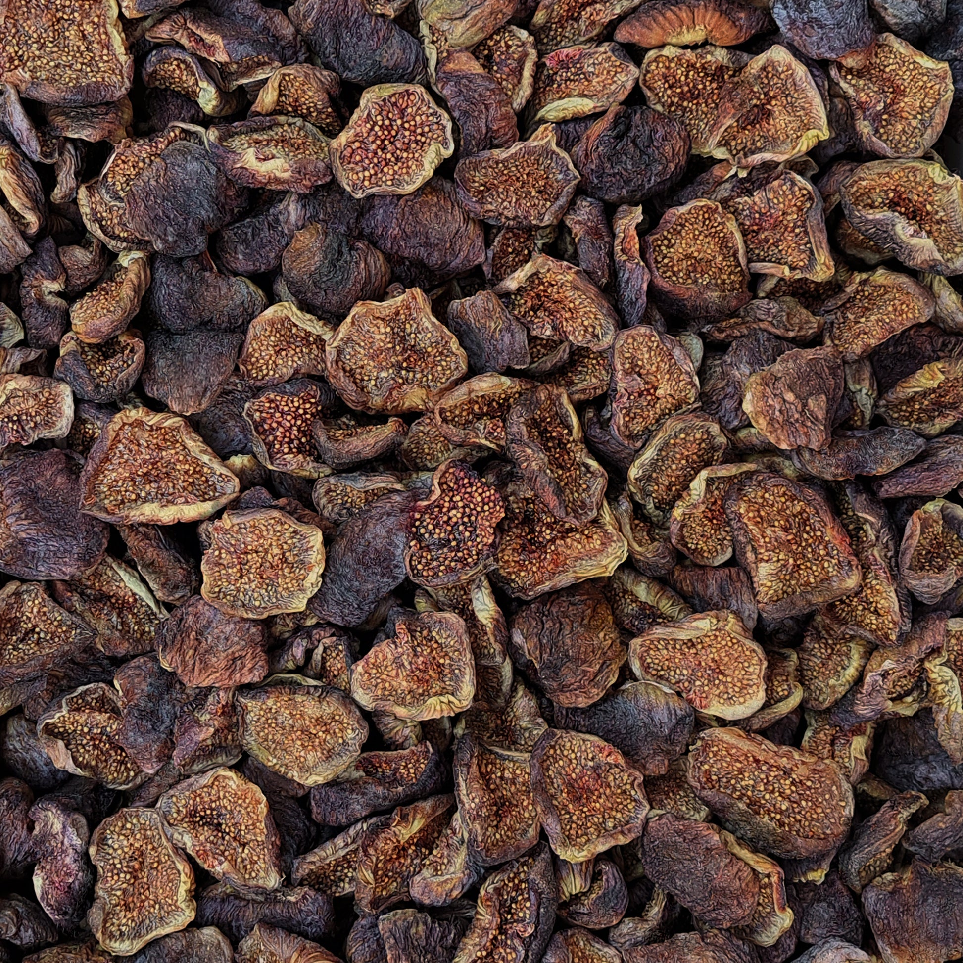 Full frame overhead image of BY NATURE Dried Black Fig Halves with skin - preservative-free.