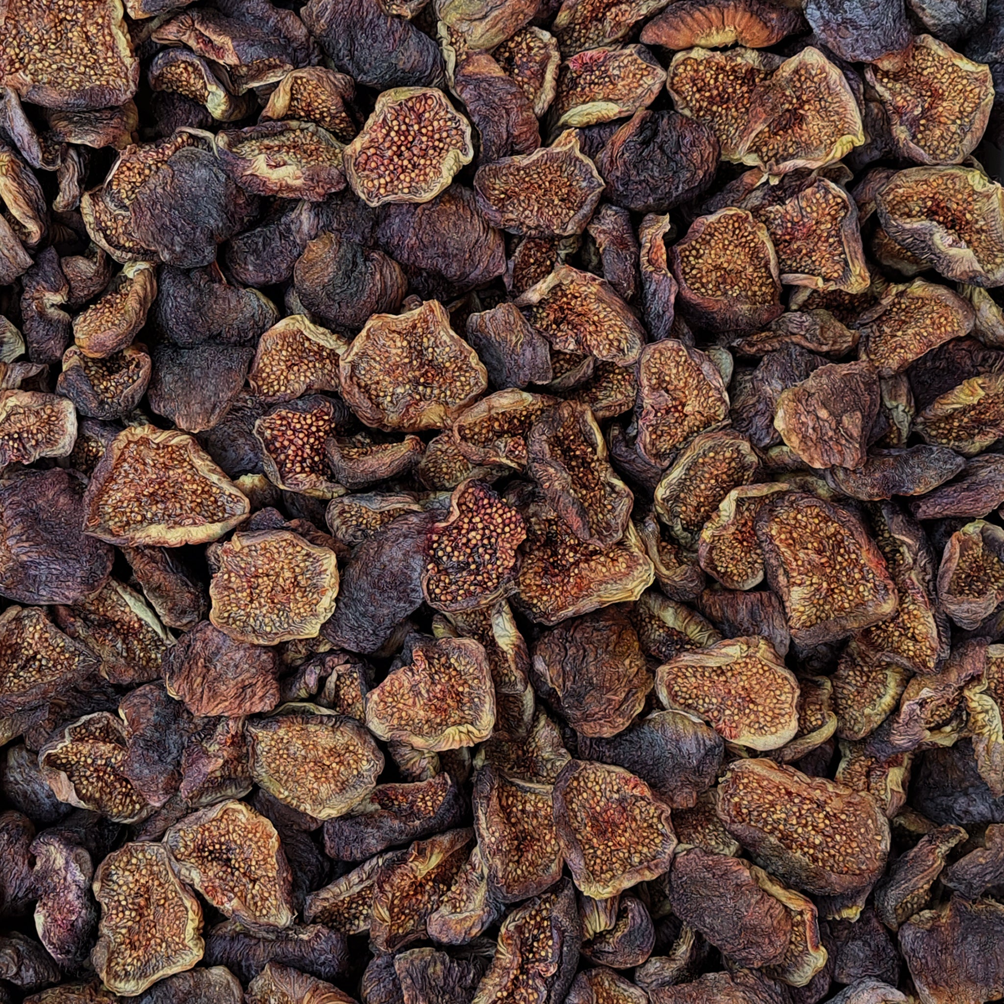 Full frame overhead image of BY NATURE Dried Black Fig Halves with skin - preservative-free.