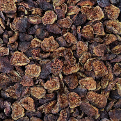 Full frame overhead image of BY NATURE Dried Black Fig Halves with skin - preservative-free.