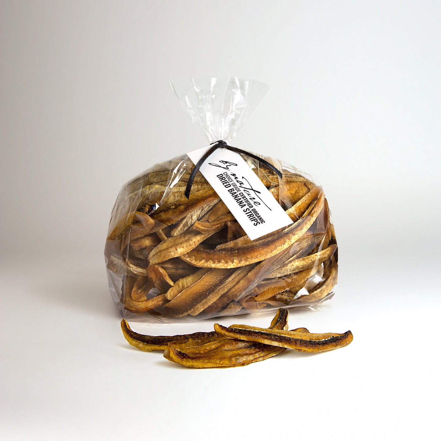 BY NATURE Dried Banana Strips, 250g - certified organic at source, preservative-free.