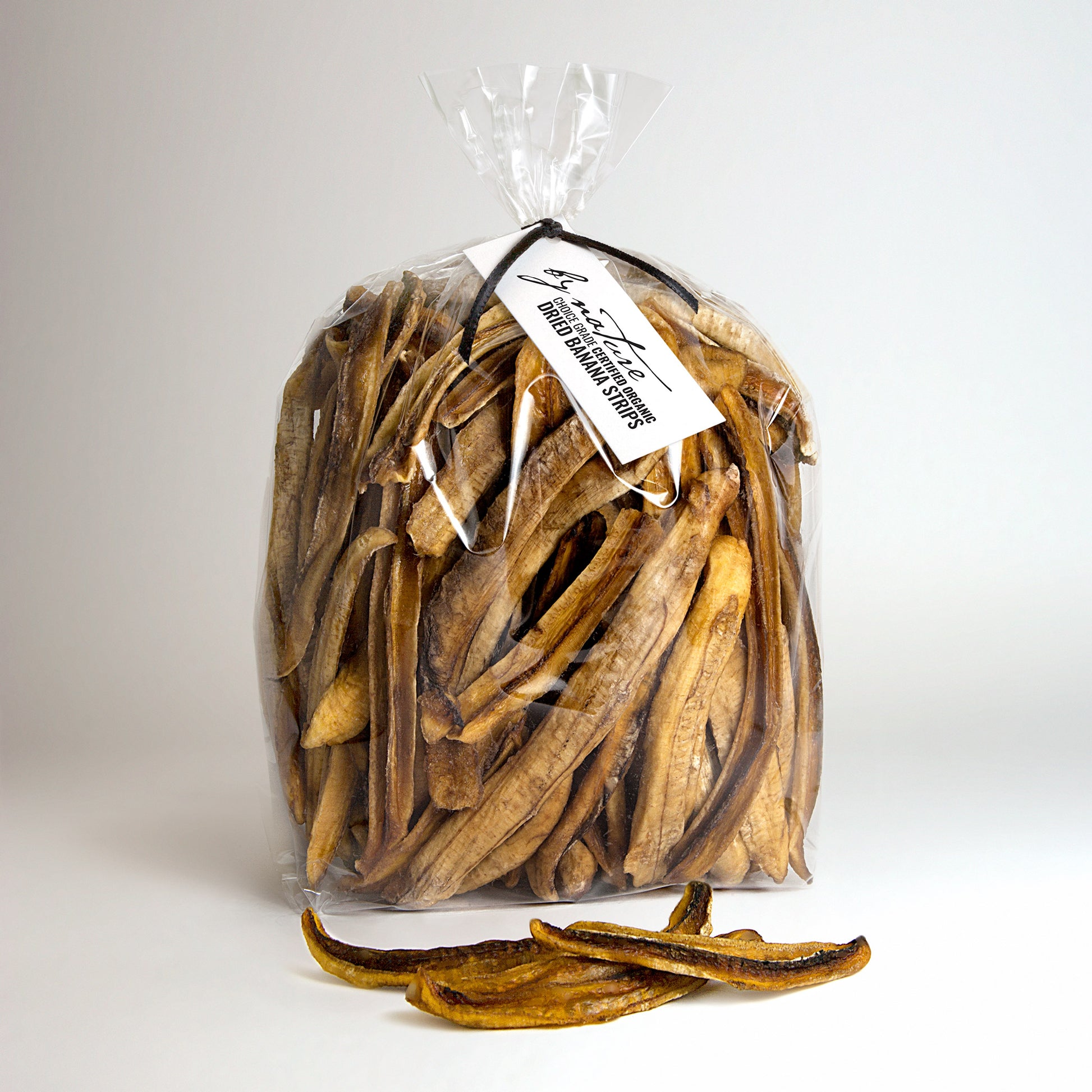 BY NATURE Dried Banana Strips, 500g - certified organic at source, preservative-free.