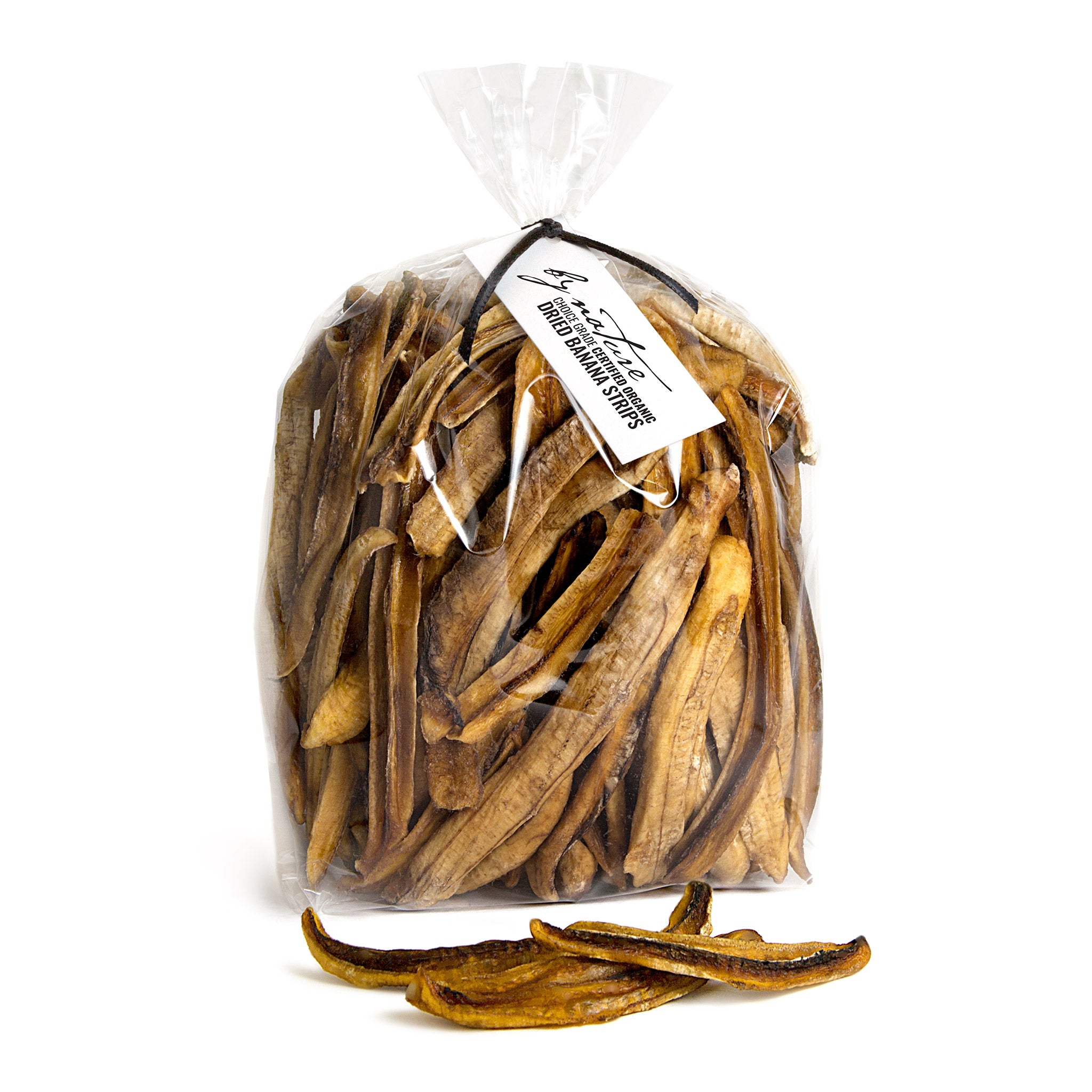 BY NATURE Dried Banana Strips, 500g - certified organic at source, preservative-free.