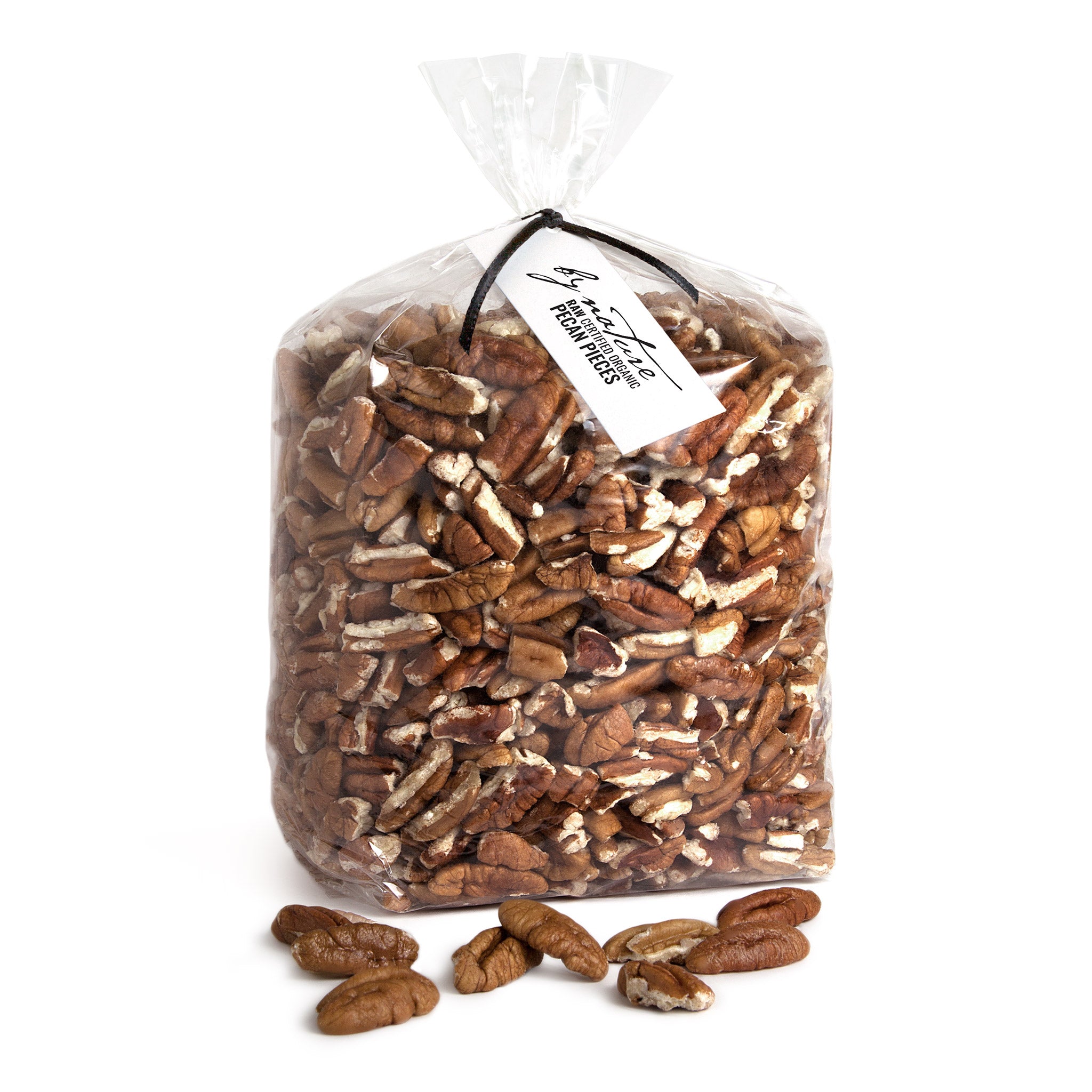 BY NATURE Pecan Pieces, 1kg - raw, certified organic at source.