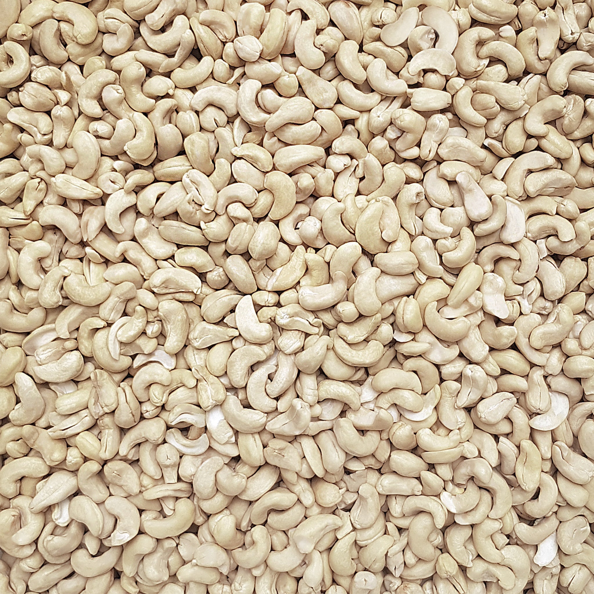 Full frame overhead image of BY NATURE Himalayan Rock Salt Cashews - raw, activated, dried not roasted.