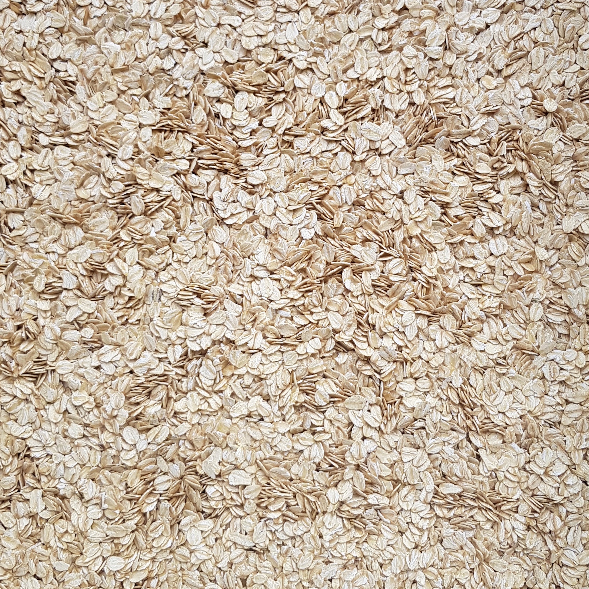 Full frame overhead image of BY NATURE Rolled Oats - raw, certified organic at source.