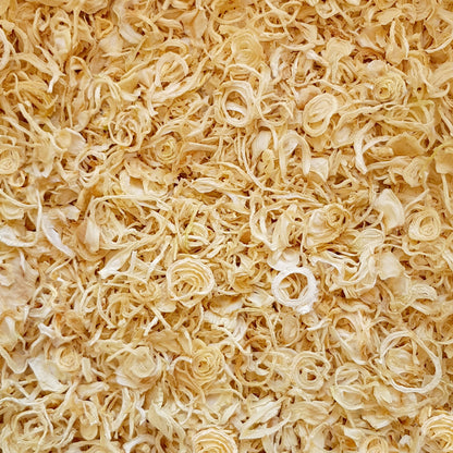 Full frame overhead image of BY NATURE Dried Onion Rings - preservative-free.