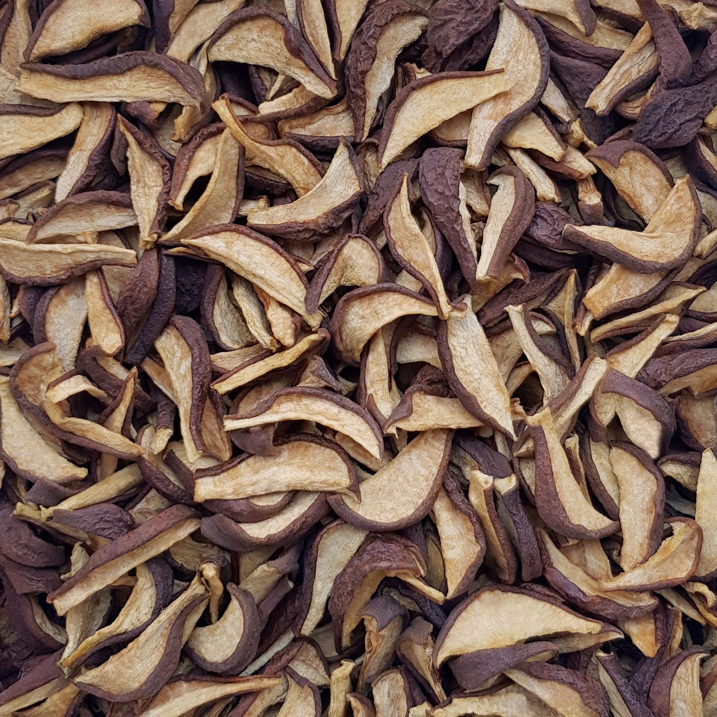 Full frame overhead image of BY NATURE Dried Pear Segments - preservative-free.