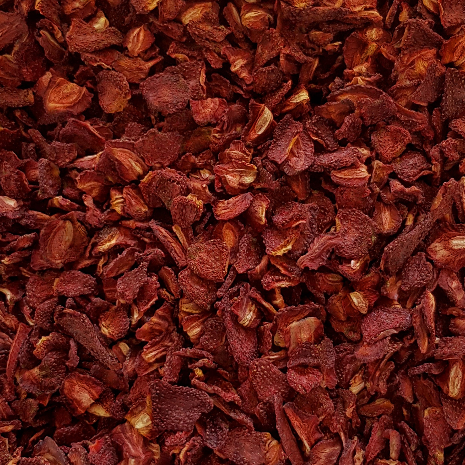 Full frame overhead image of BY NATURE Dried Strawberry Halves - preservative-free.