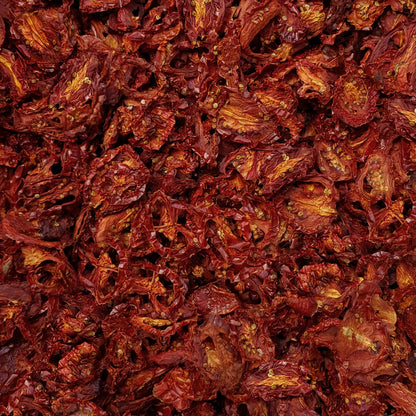 Full frame overhead image of BY NATURE Dried Tomato Slices - preservative-free.